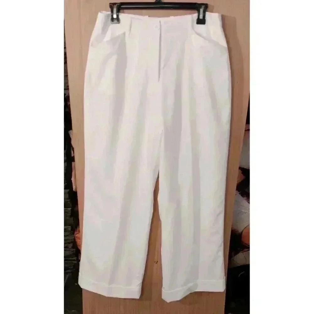 Chadwick's 12p Womens White Trouser Full Lining High Rise Cuffed Hem Pockets